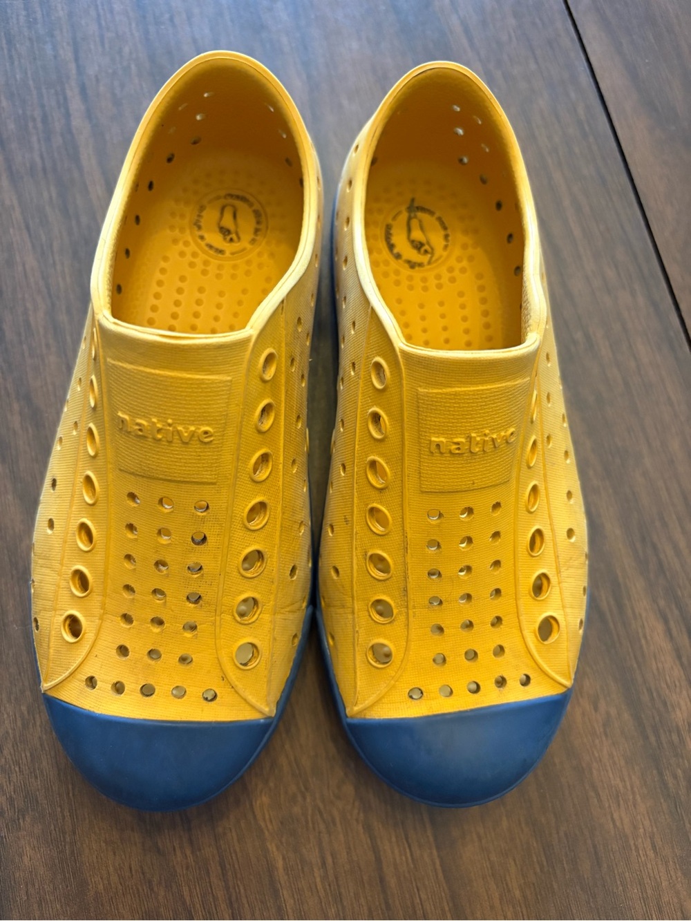 Native Kids Slip-On Water Shoes in Yellow with Blue Toe Cap